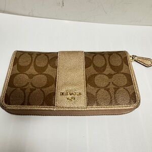 Coach Tan and Gold Signature Wallet